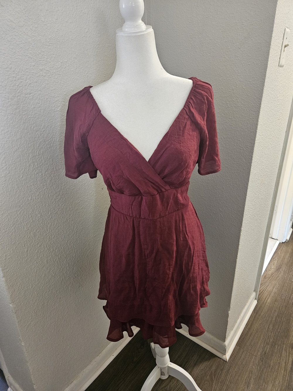 As U Wish Wine Red Wrap-Front Mini Dress